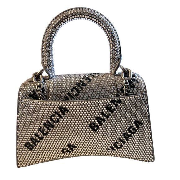 Balenciaga WOMEN'S HOURGLASS XS HANDBAG WITH RHINESTONES IN GREY - Picture 2 of 4